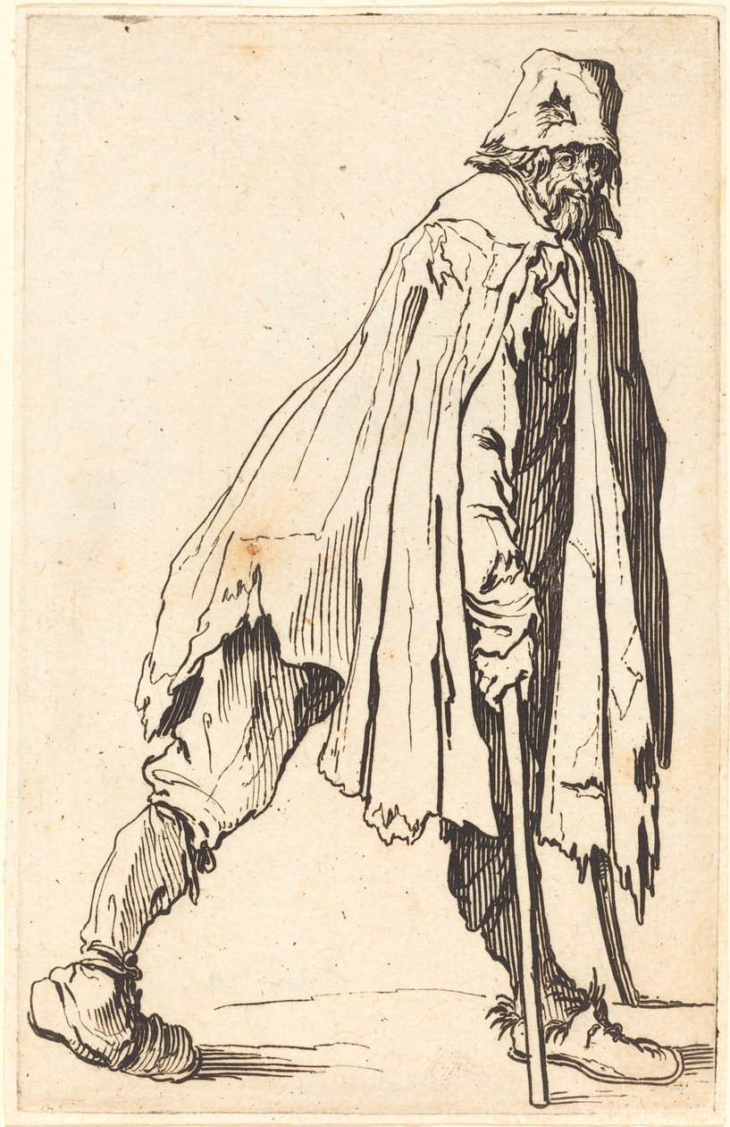 Bettler mit Krücken und Mütze von Jacques Callot