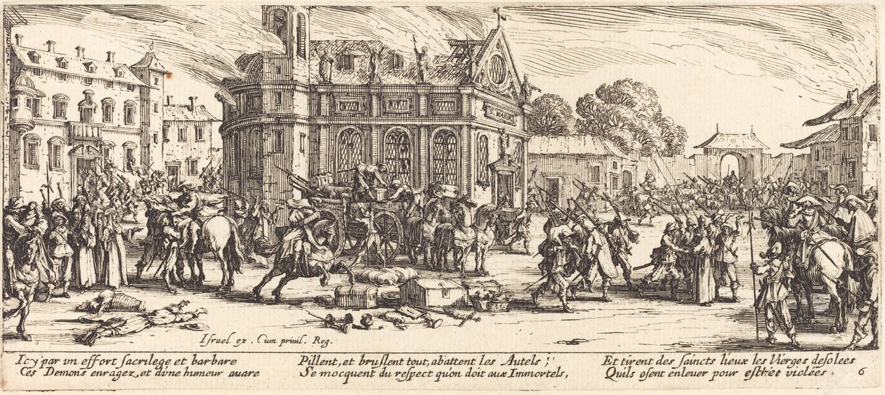 Zerstörung eines Klosters, ca. 1633 von Jacques Callot