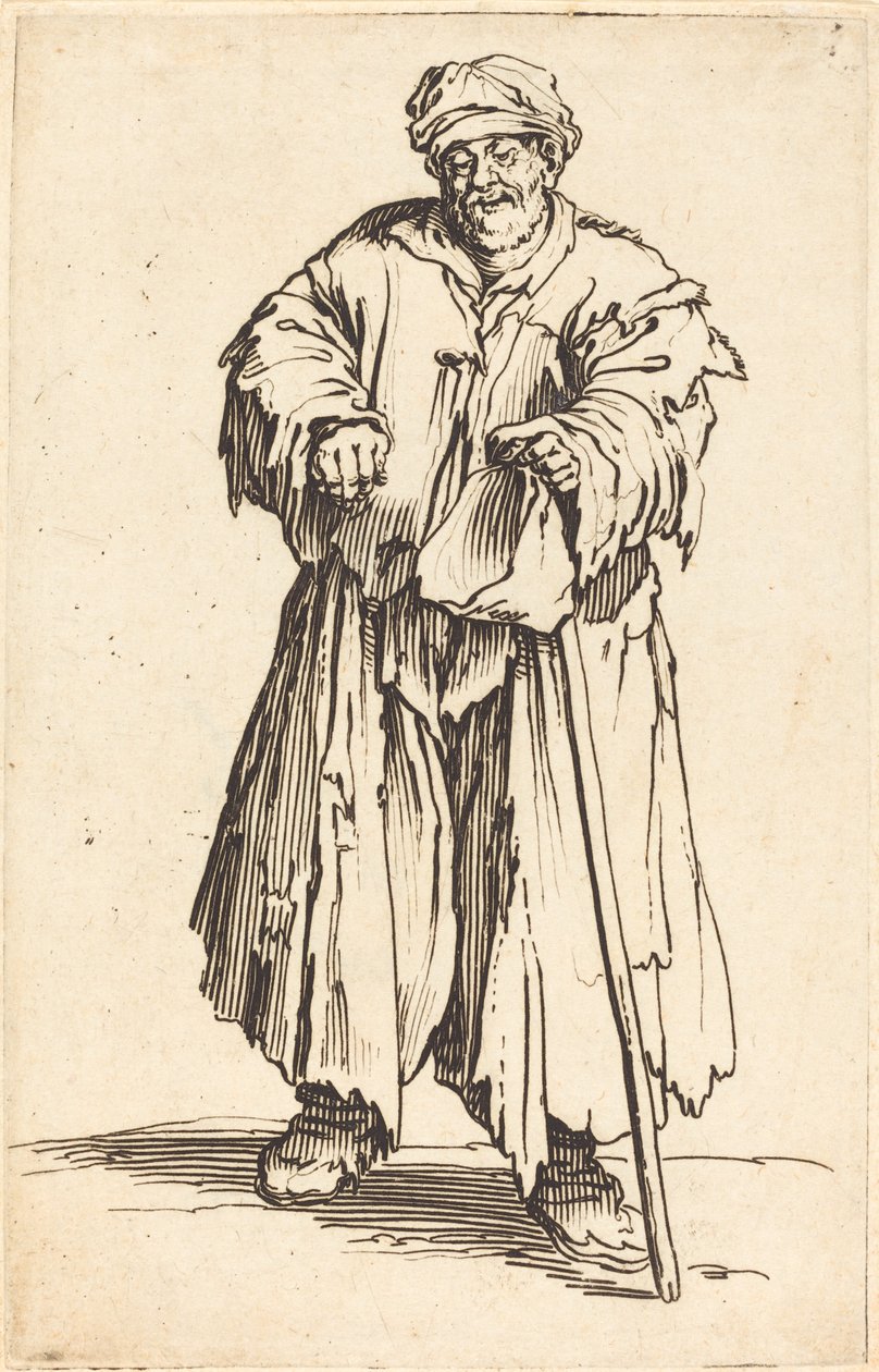 Dicker Bettler mit gesenktem Blick von Jacques Callot