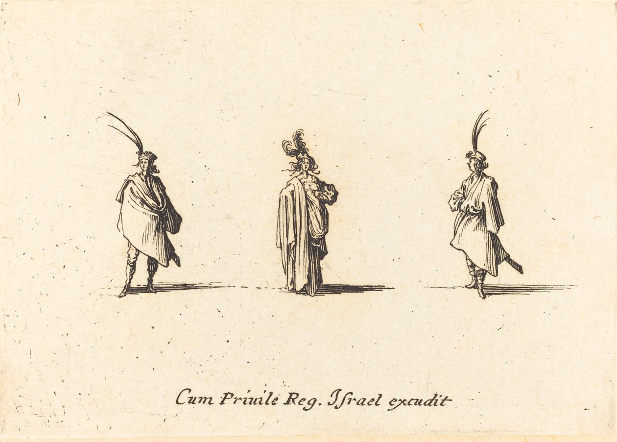 Dame im langen Mantel und zwei Herren von Jacques Callot