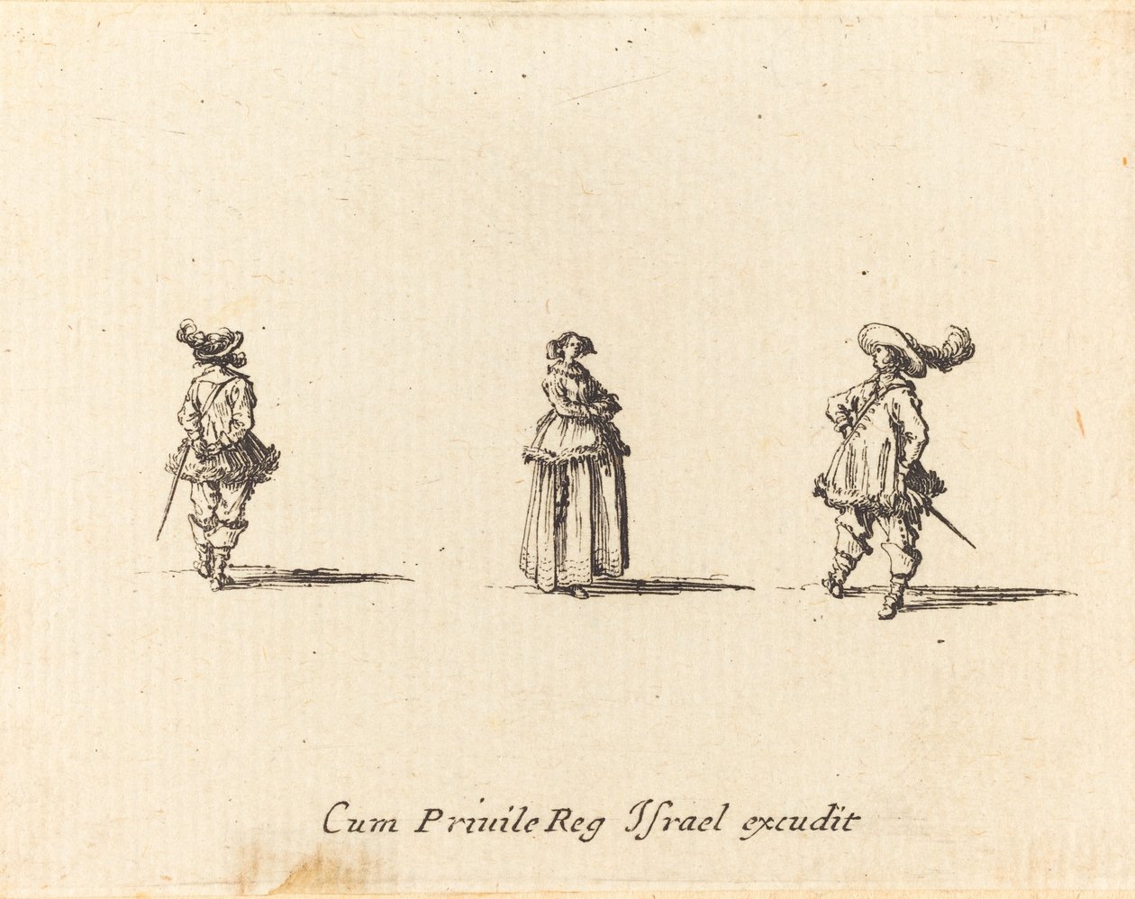 Dame mit verschränkten Armen und zwei Herren von Jacques Callot