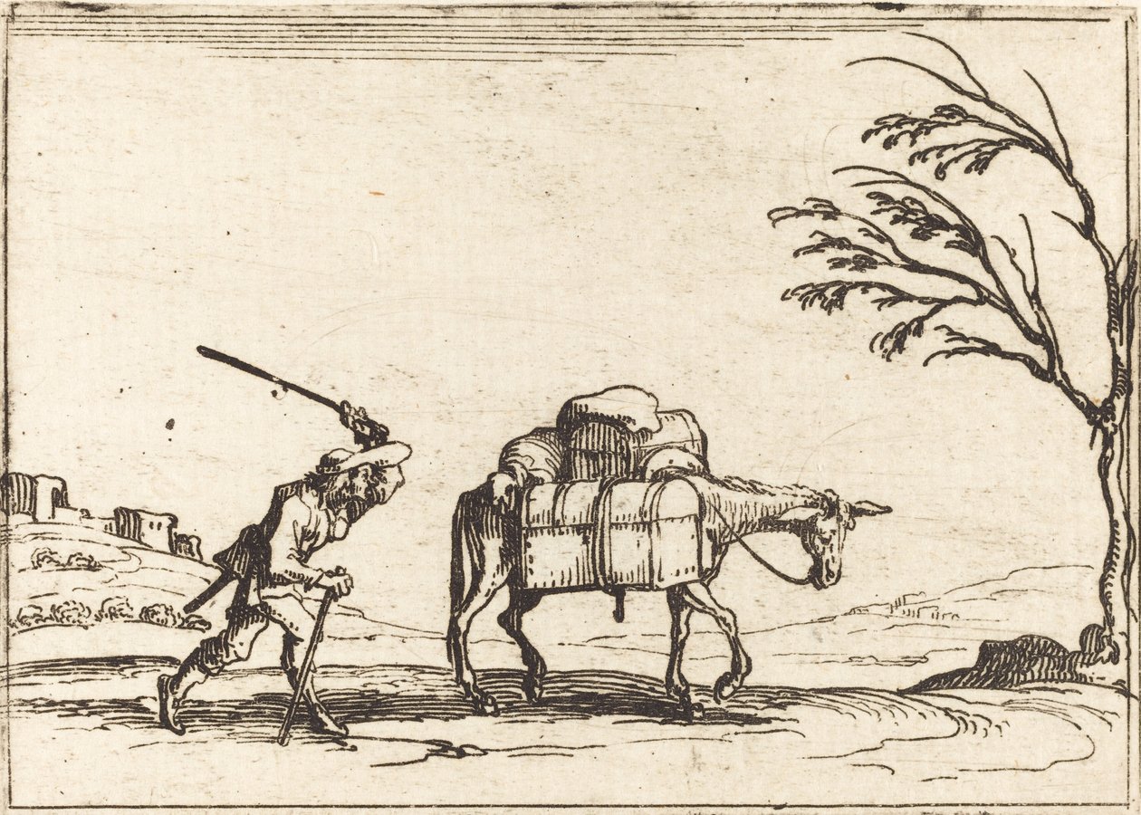 Bauer peitscht seinen Esel von Jacques Callot