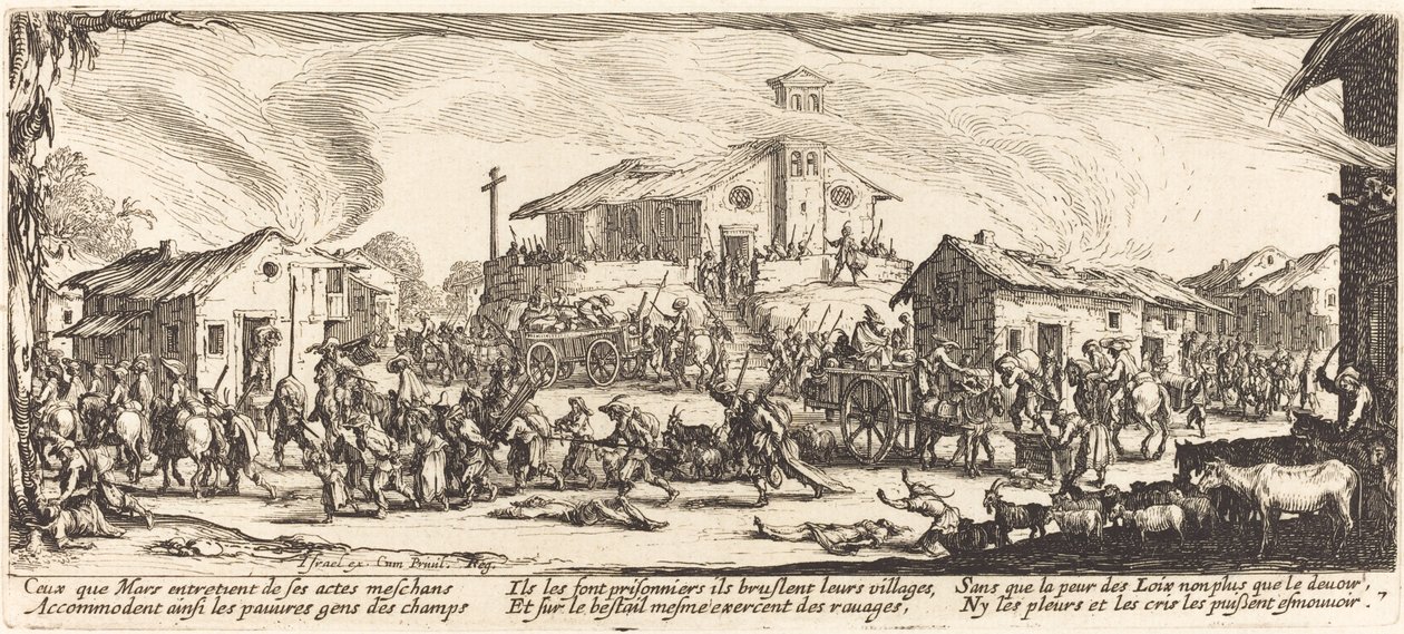 Plünderung und Verbrennung eines Dorfes von Jacques Callot