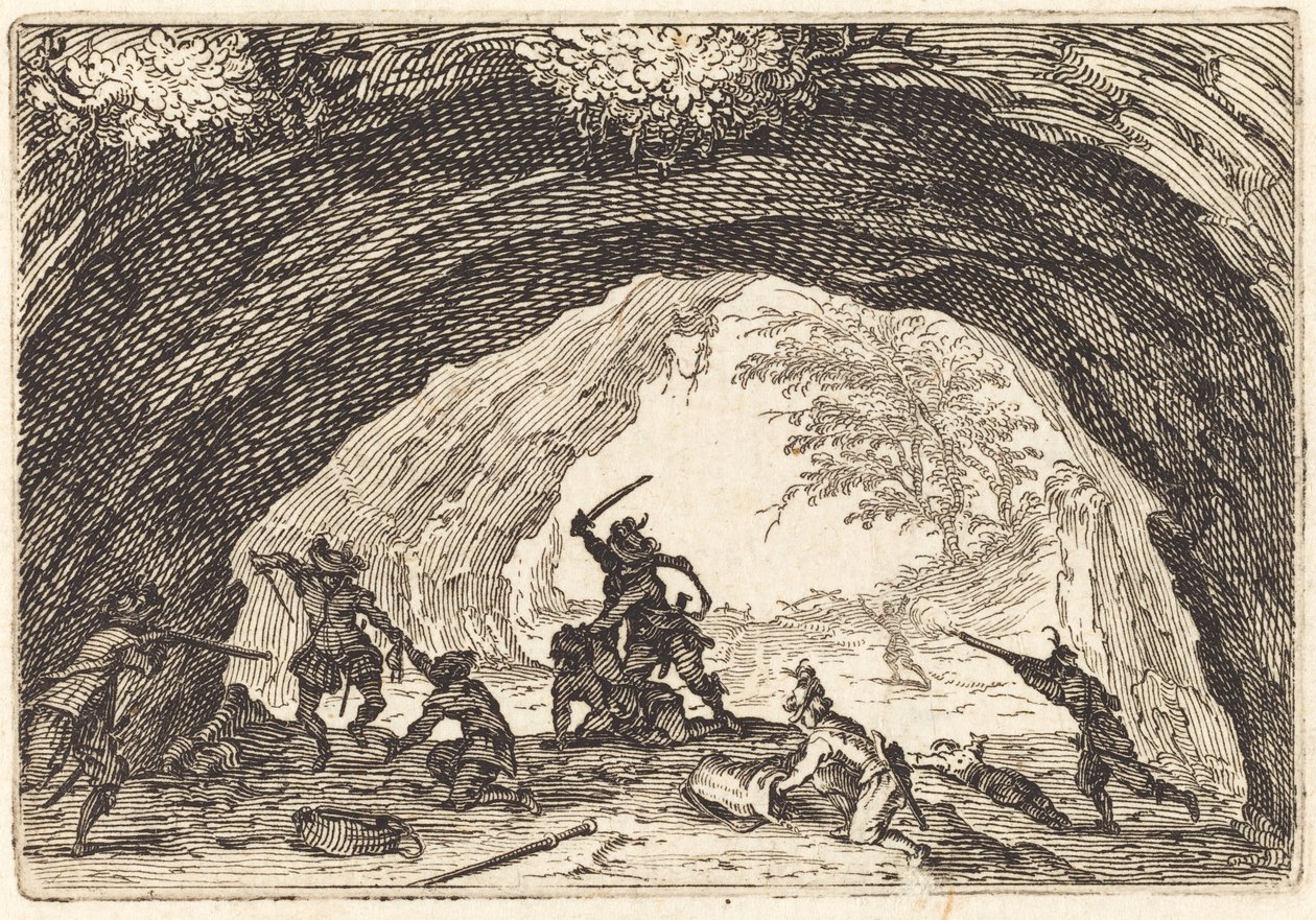 Soldaten greifen Räuber an von Jacques Callot