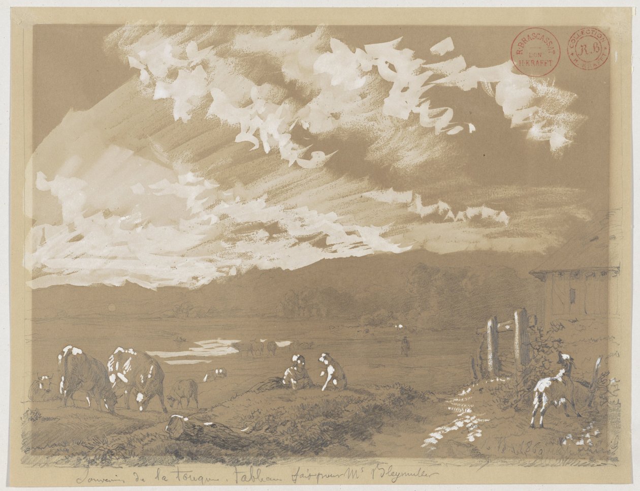 Landschaft mit Frau und Hund von Jacques Raymond Brascassat