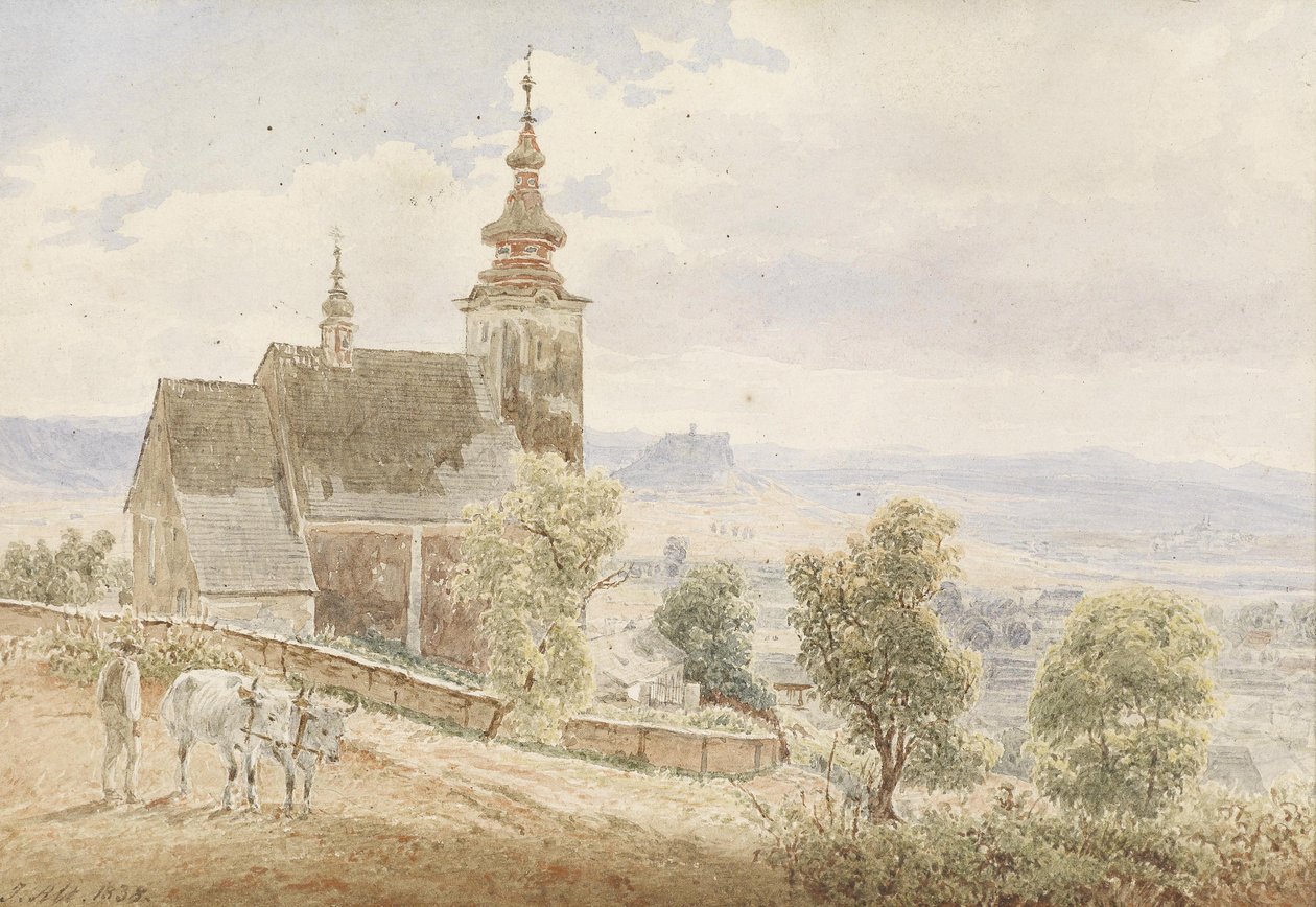 Blick auf das Zipser Schloss in der Slowakei, vorne Kirchhof und das Domkapitel von Jakob Alt