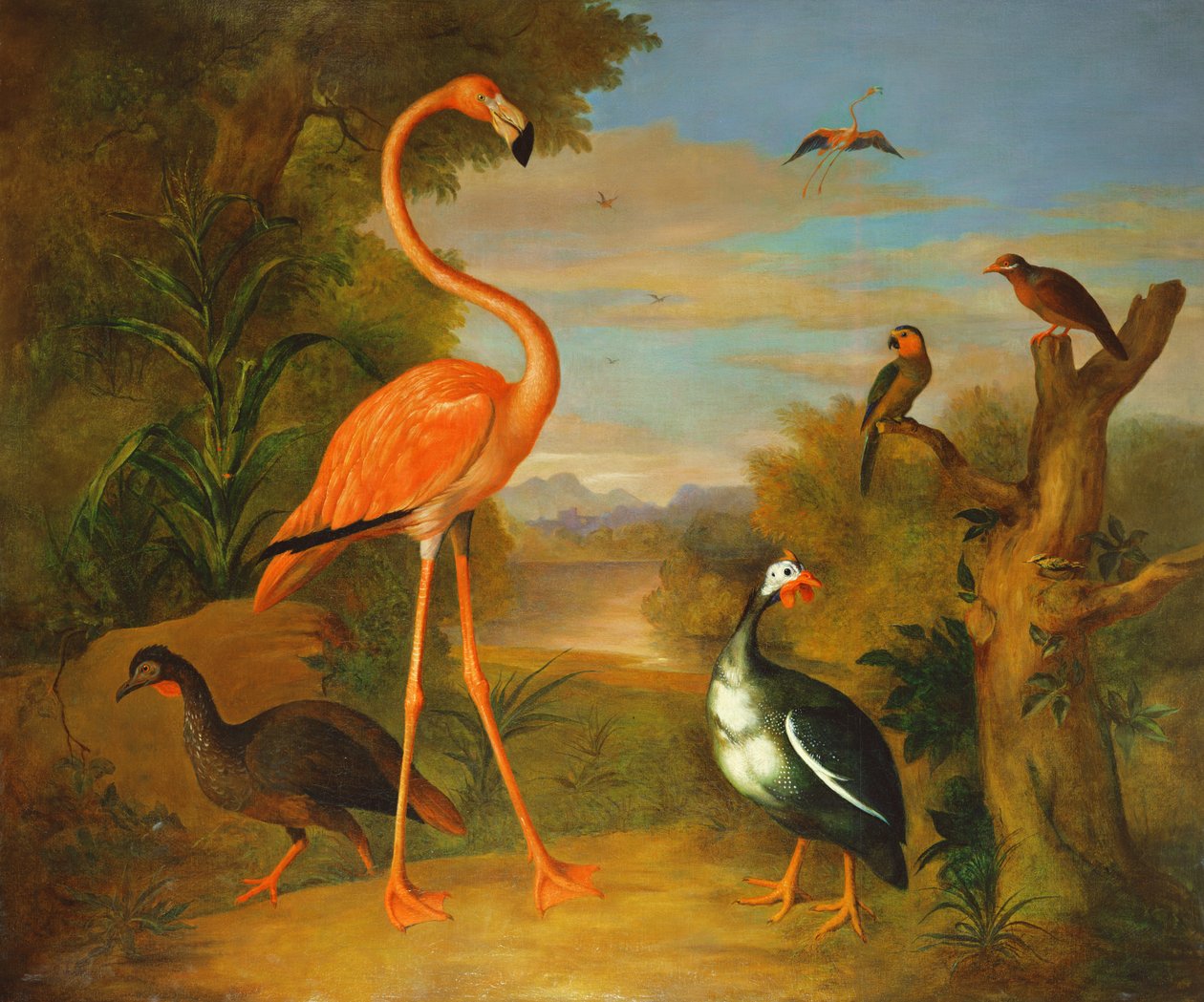 Flamingo und andere Vögel in einer Landschaft von Jakob Bogdani or Bogdany