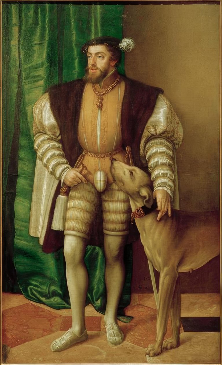 Kaiser Karl V. mit seiner Ulmer Dogge von Jakob Seisenegger