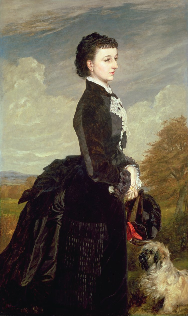 Porträt einer Dame in Schwarz mit einem Hund, 1875 von James Archer