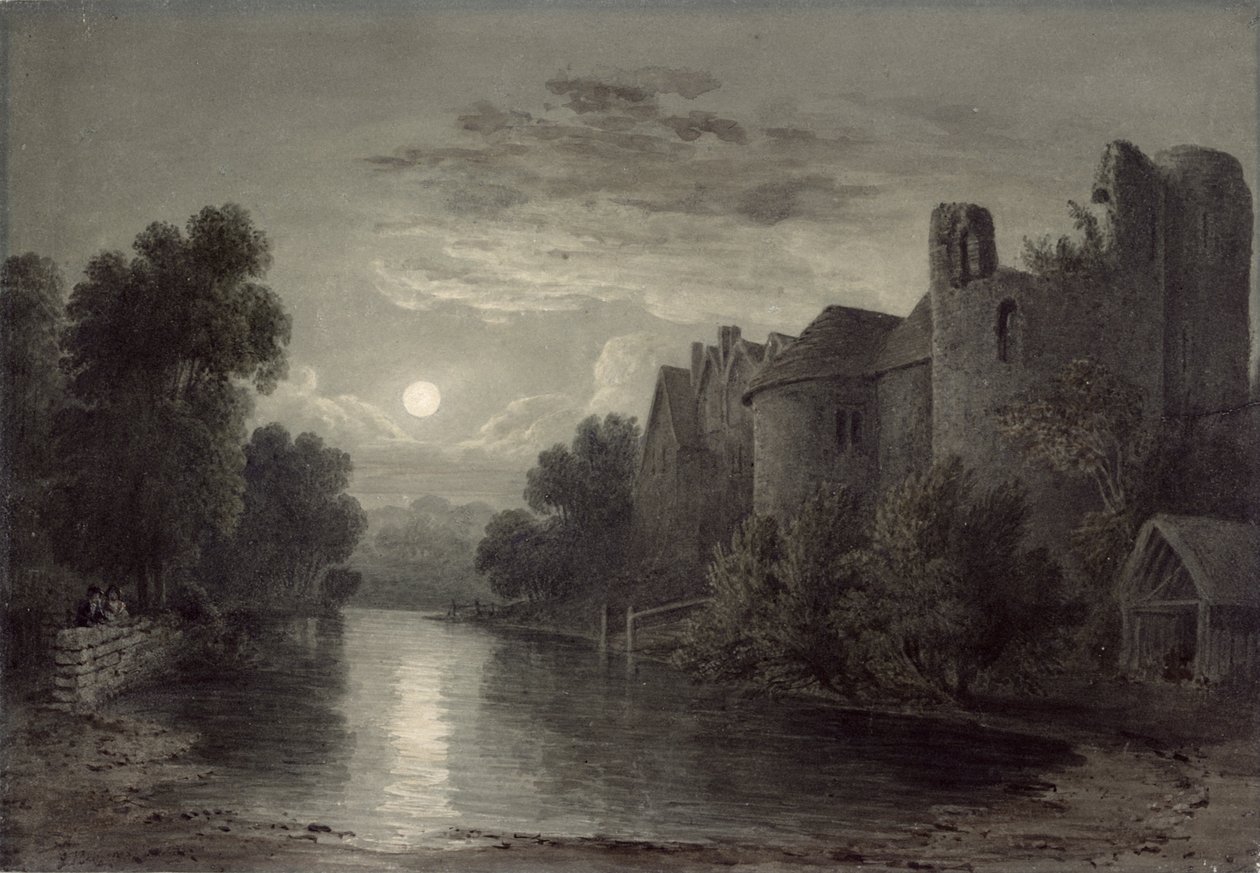 Allington Castle, bei Maidstone, Kent; Mondlicht von James Bayes