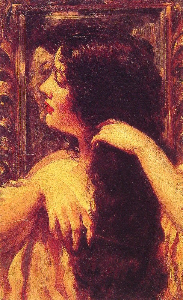 Brünette kämmt ihr Haar von James Carroll Beckwith