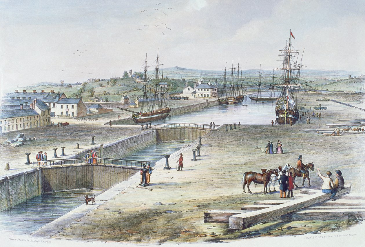 Ansicht des Docks, Newport, Monmouthshire, 1842 von James Flewitt Mullock