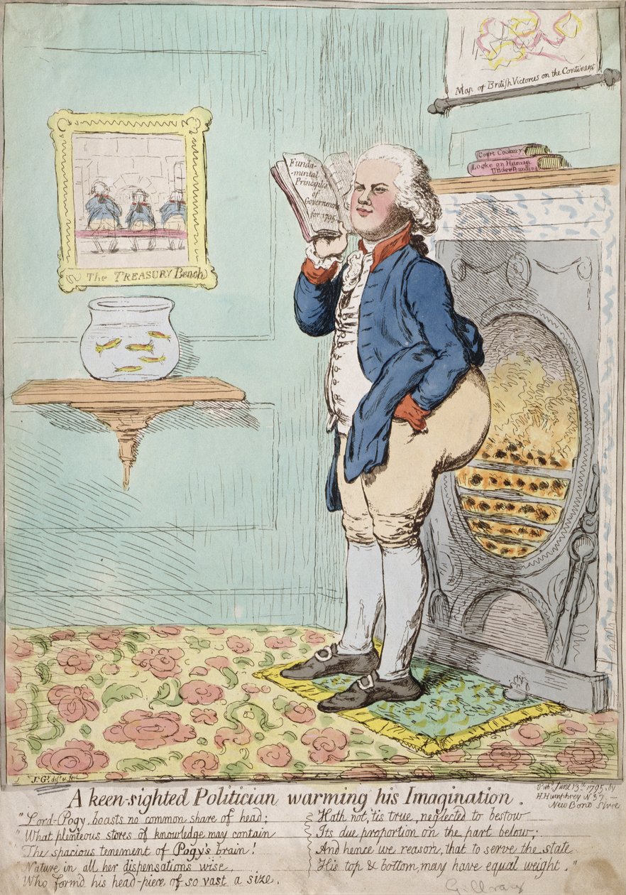 Ein scharfsichtiger Politiker wärmt seine Fantasie, veröffentlicht von Hannah Humphrey 1795 von James Gillray