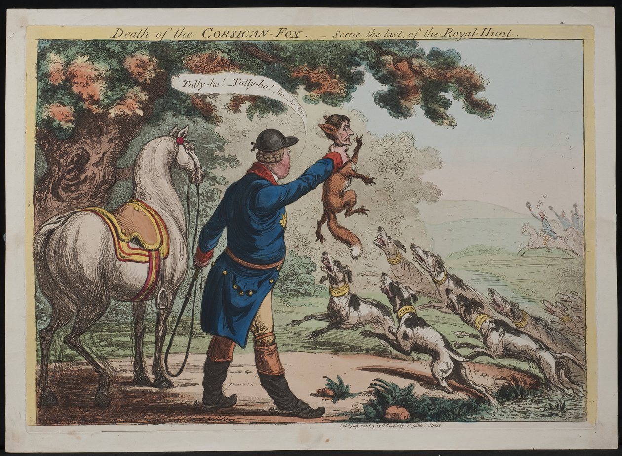 Tod eines korsischen Fuchses – Szene die letzte der königlichen Jagd, 1803 von James Gillray