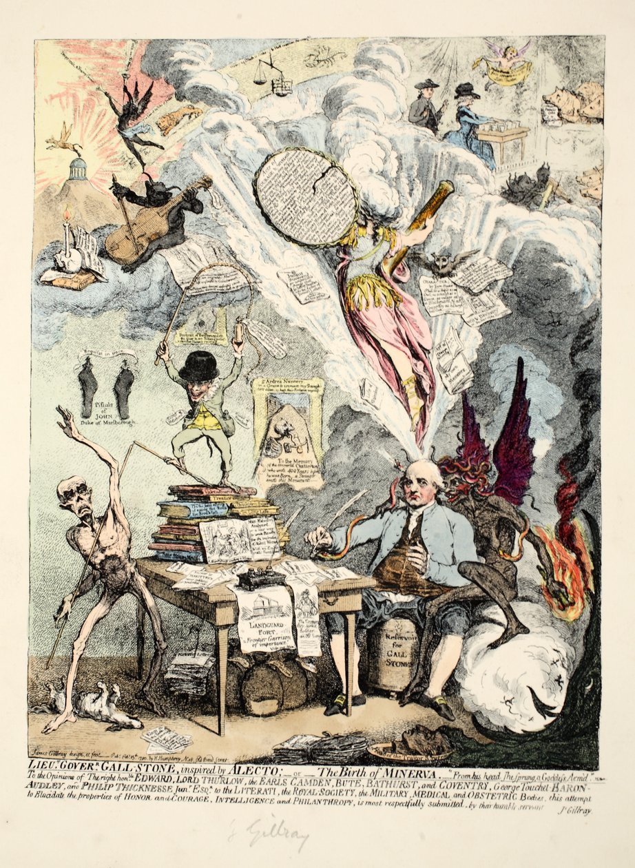 Vizegouverneur Gall-Stone, inspiriert von Alecto, oder Die Geburt der Minerva, 1790 von James Gillray