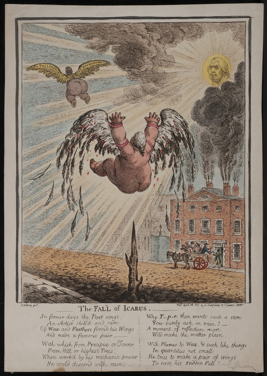 Der Fall des Ikarus, 1807 von James Gillray