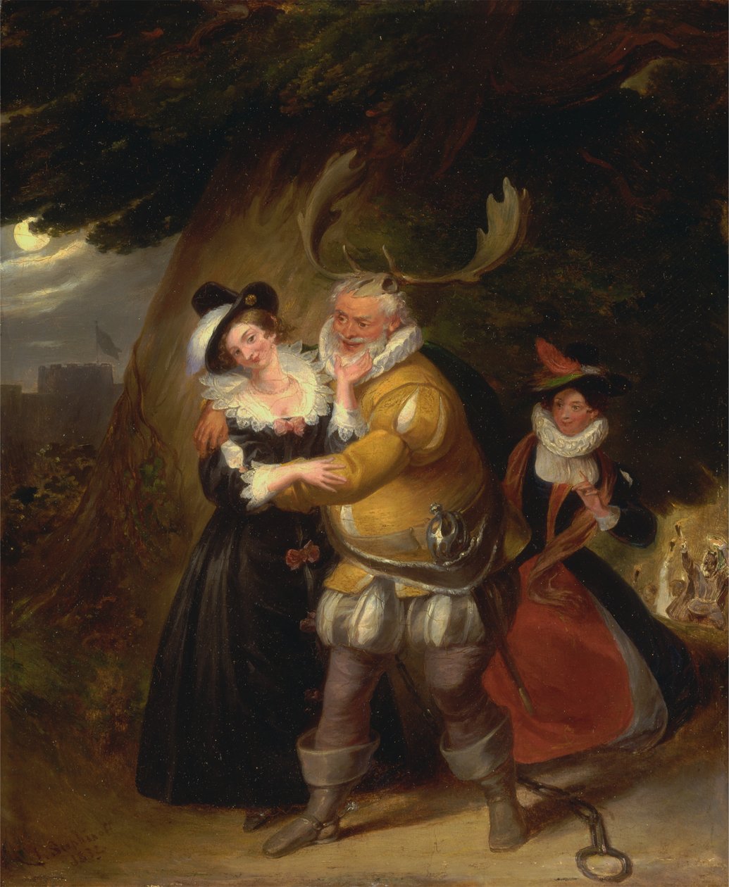 Falstaff an der Hernes Eiche, aus Die lustigen Weiber von Windsor, Akt V, Szene v von James Stephanoff