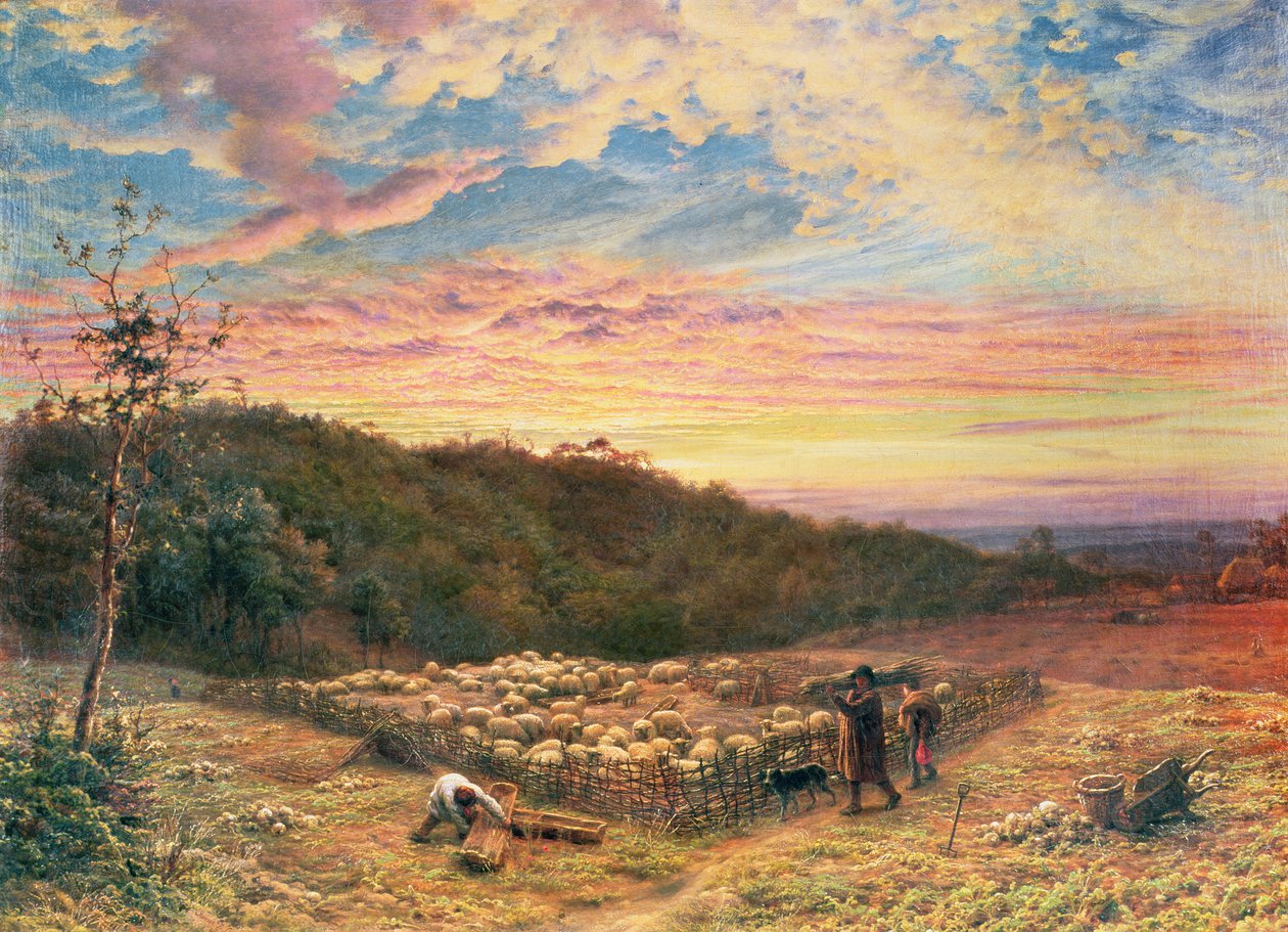 Der Schafstall - Morgen im Herbst von James Thomas Linnell