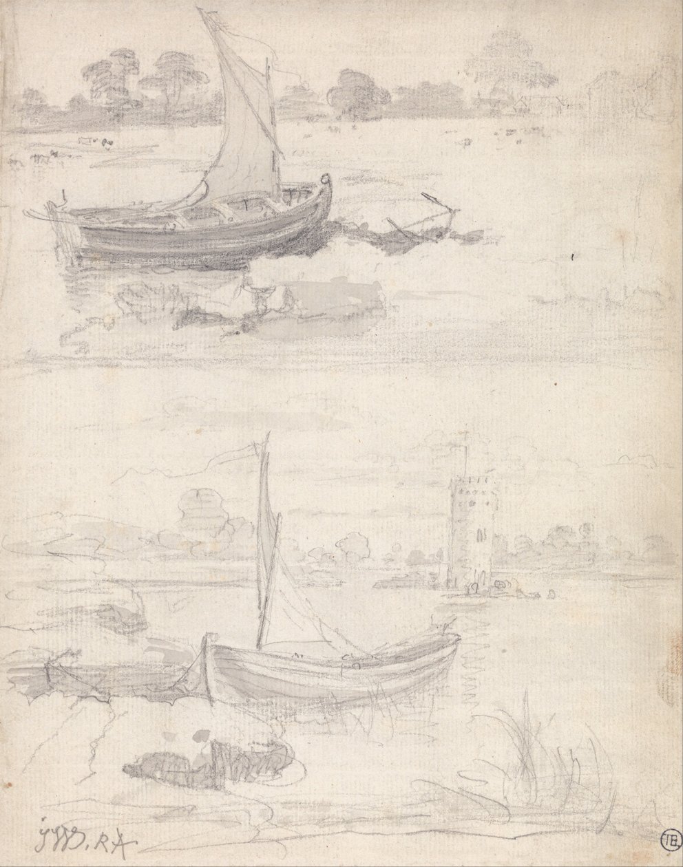 Studien von Booten an einem Flussufer von James Ward
