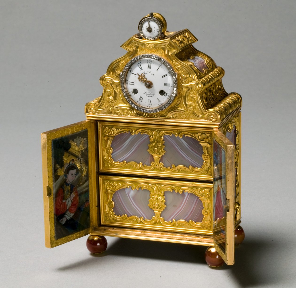 Miniaturschrank mit Uhr, ca. 1770-75 von James Cox