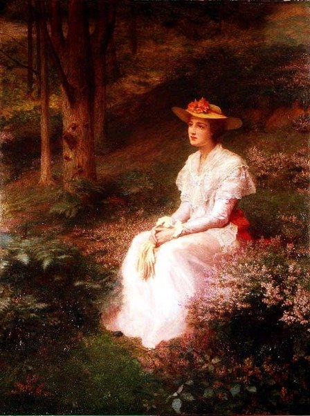 Elegante Dame im Wald sitzend von James R. Lee