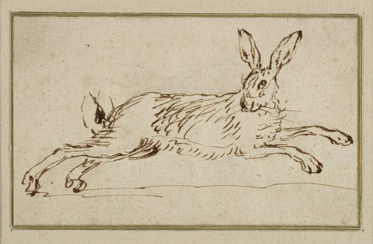 Ein Hase läuft, mit aufgerichteten Ohren von James Seymour