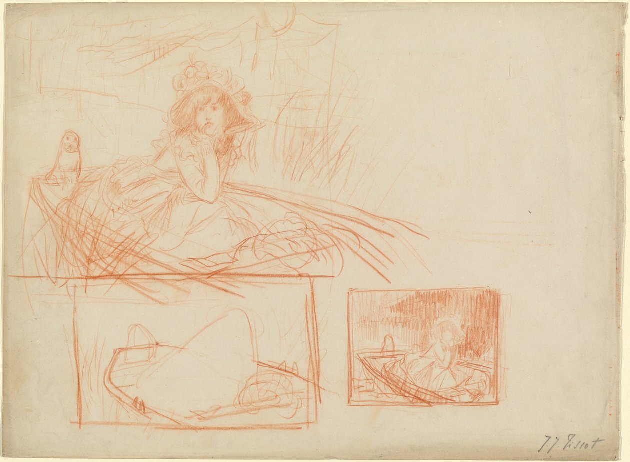 Nachdenkliches Mädchen in einem Boot von James Tissot