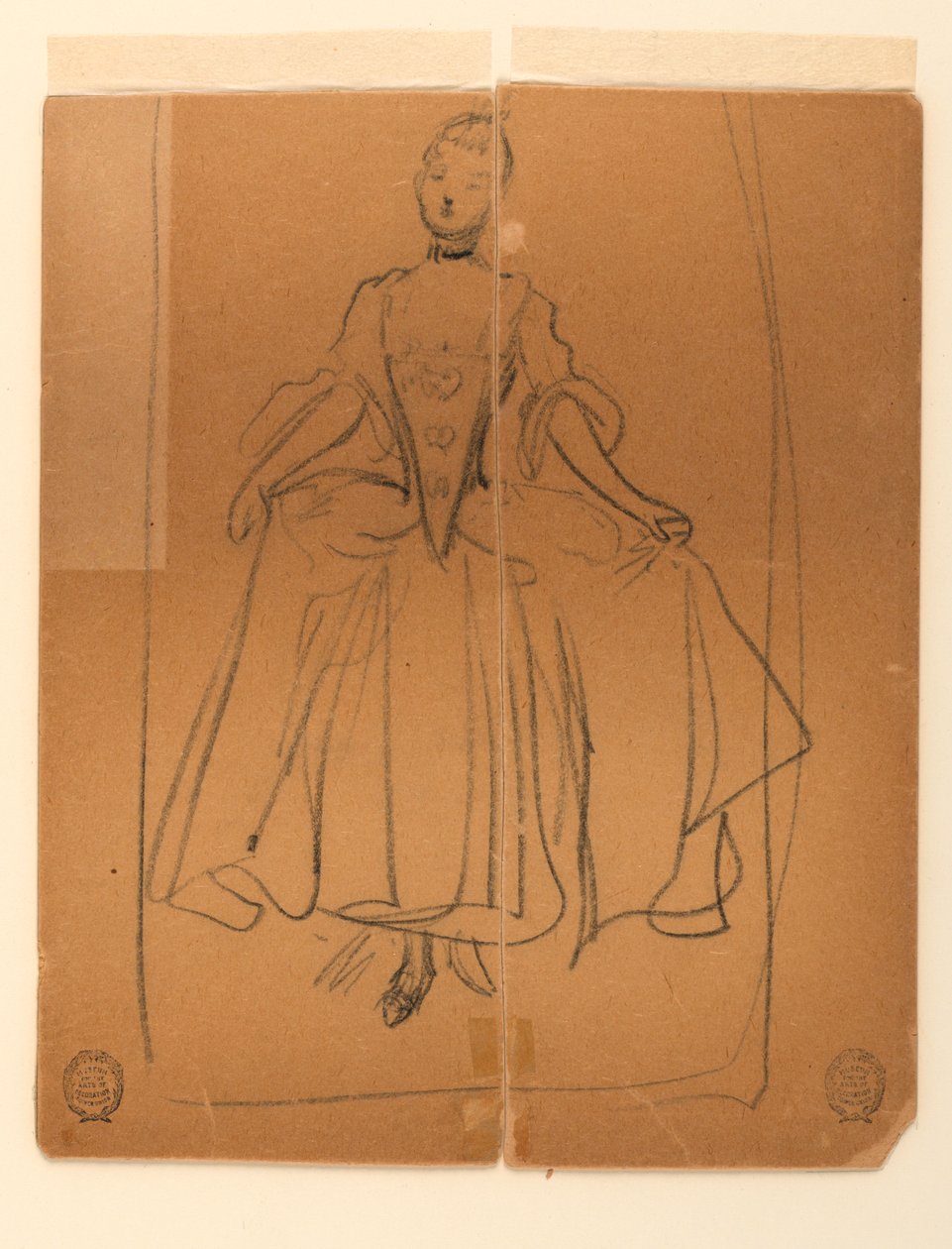 Skizze einer Frau in historischer Kleidung von James Wells Champney