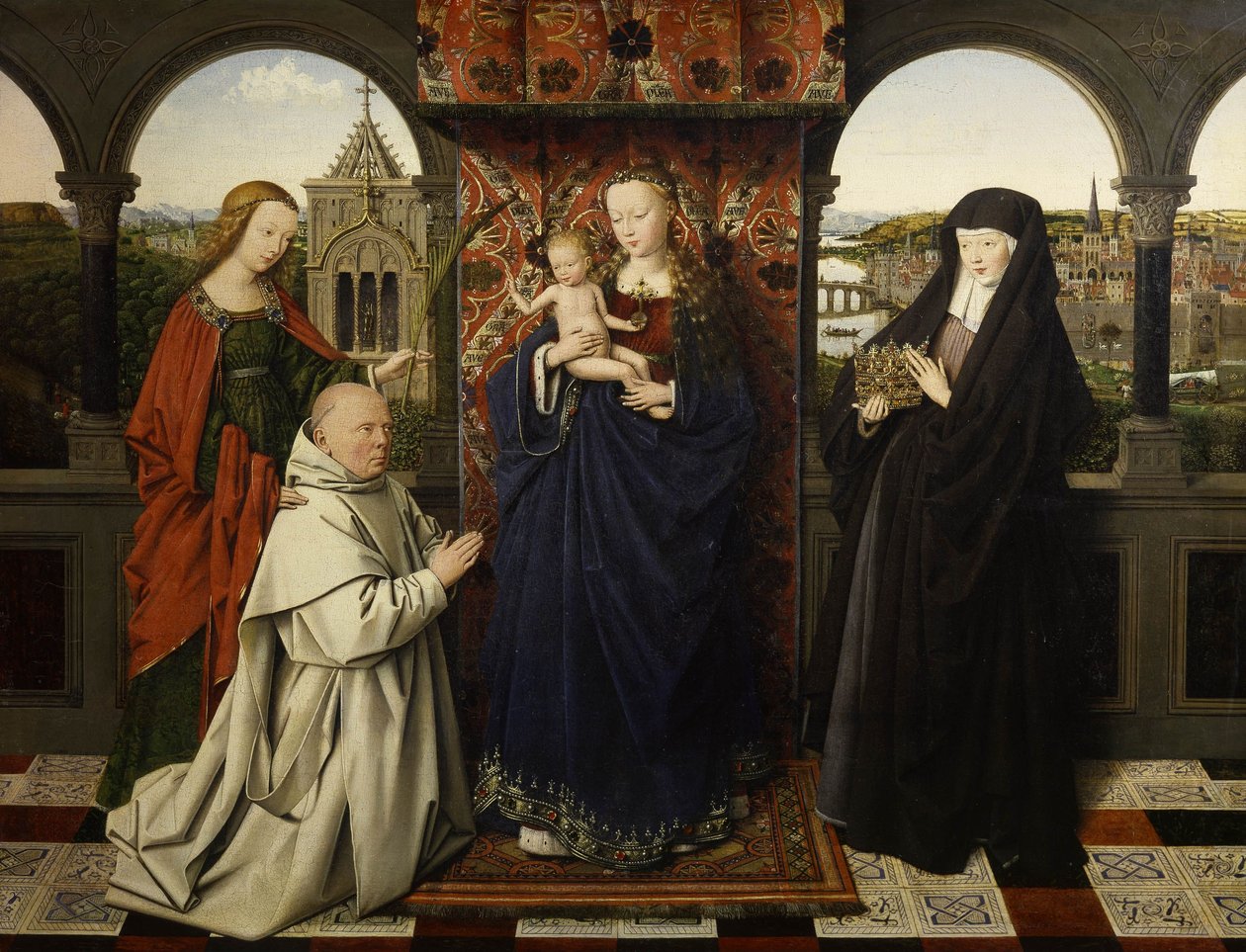 Jungfrau und Kind mit Heiligen und Stifter von Jan van Eyck