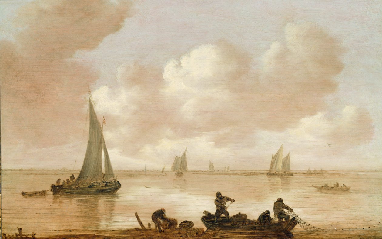 Ein Ästuar mit Fischern, die ihre Netze einholen von Jan Josephsz van Goyen