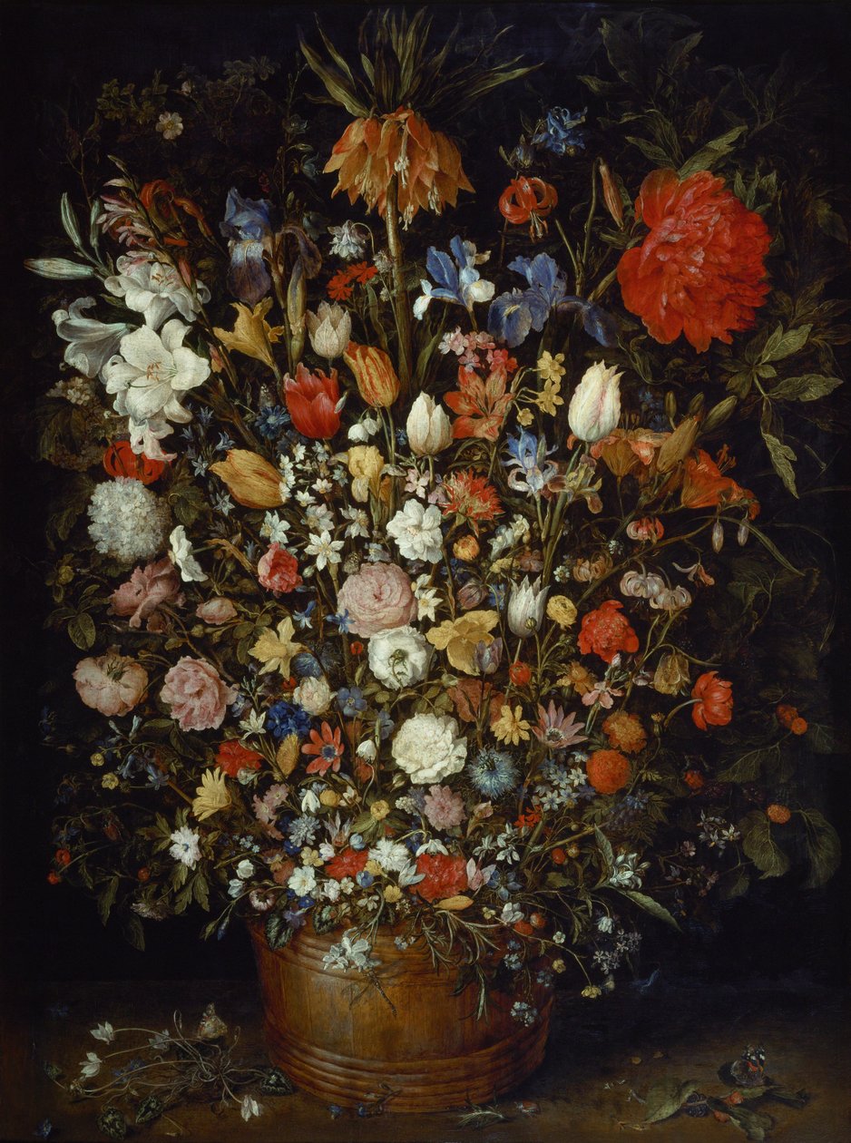 Blumen in einem Holzgefäß von Jan the Elder Brueghel