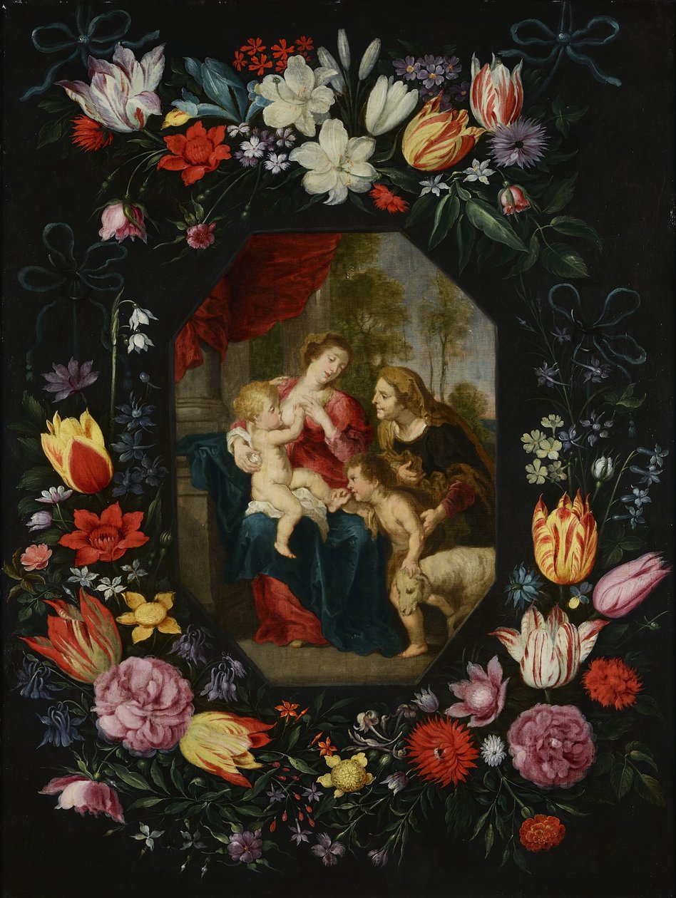 Jungfrau und Kind mit St. Elisabeth und Johannes dem Täufer in einem Blumenkranz von Jan Brueghel the Younger