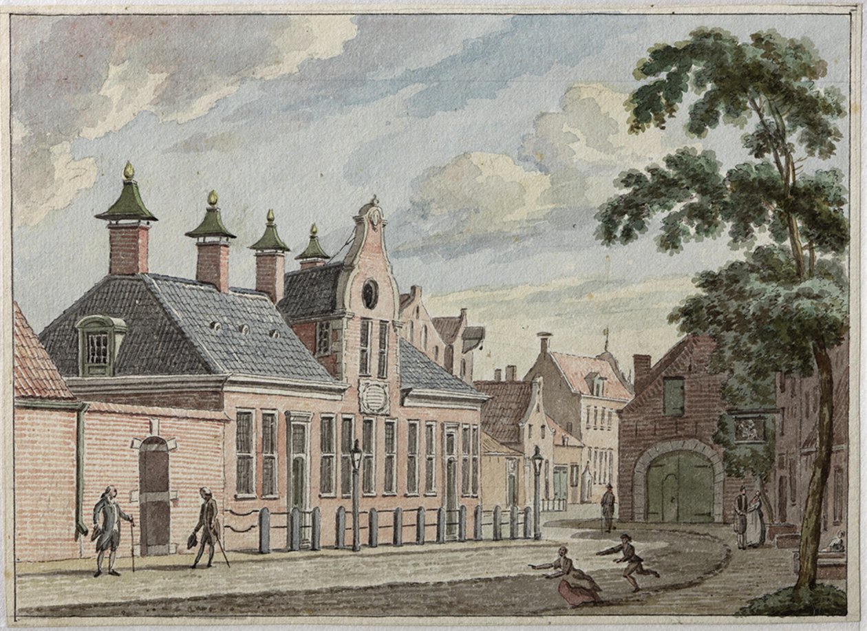 De Munnekeholm mit dem Aduardergasthuis im Vordergrund und dem West-Indisch Huis im Hintergrund von Jan Bulthuis