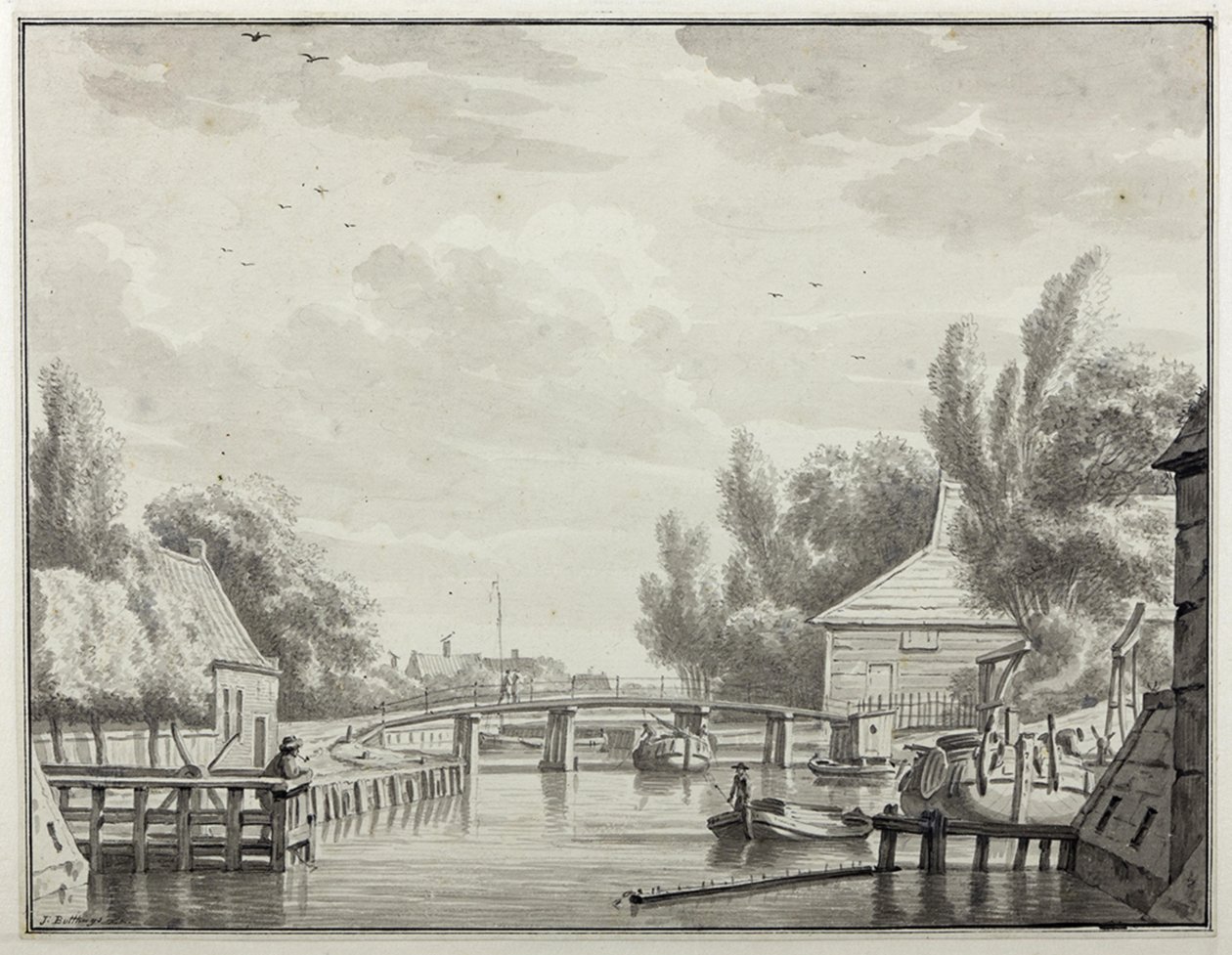 Winschoterdiep mit Bontebrug, von der Stadt aus gesehen von Jan Bulthuis