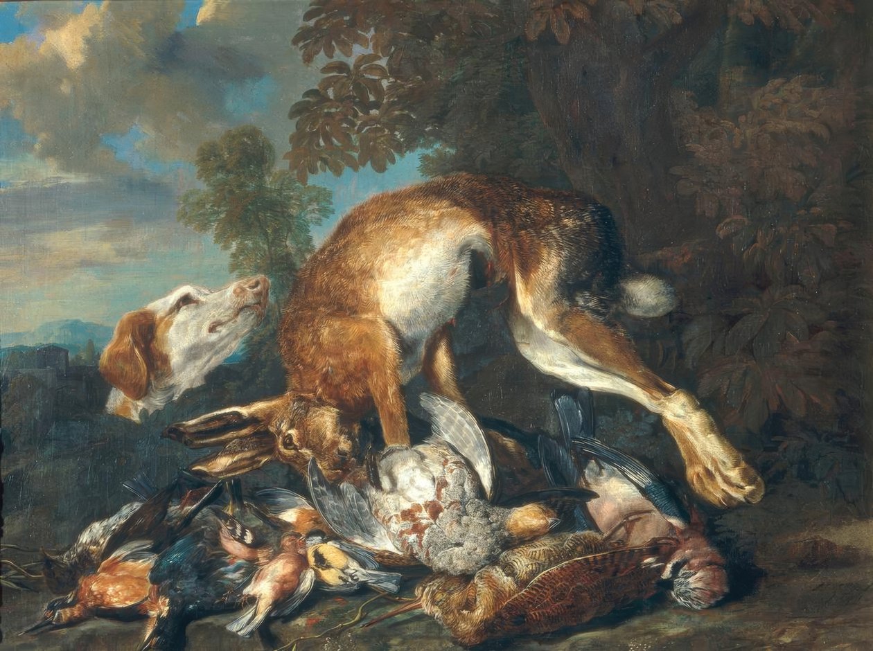 Wildbret und Jagdhund von Jan Fyt