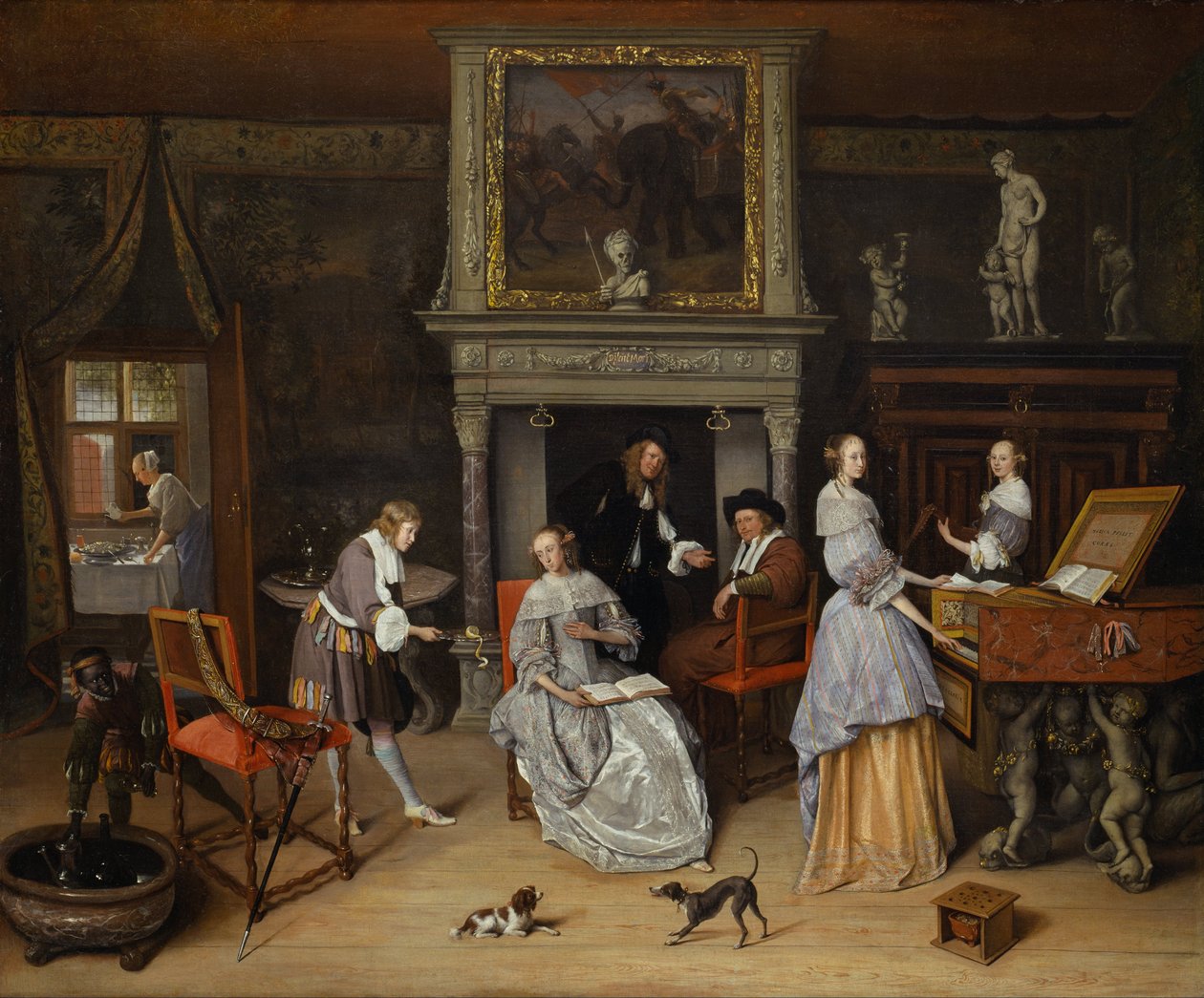 Fantasie-Interieur mit Jan Steen und der Familie von Gerrit Schouten von Jan Havickszoon Steen