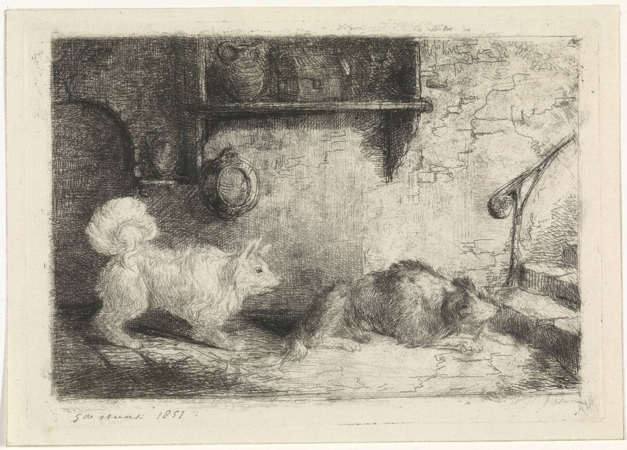 Druck mit zwei Hunden von Jan Karel Jacob de Jonge