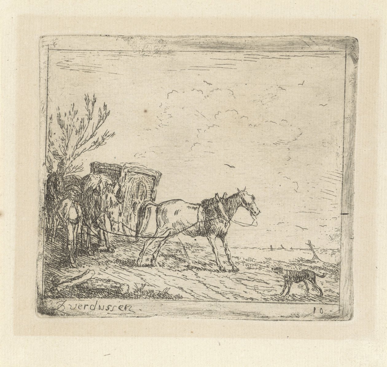 Karren mit urinierendem Pferd in einer Landschaft von Jan Peeter Verdussen