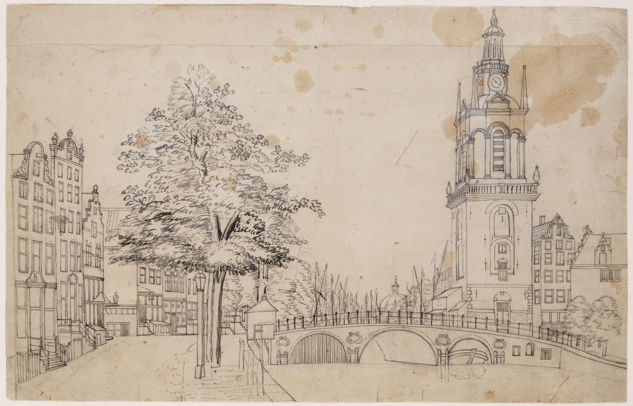 Jan Rodenpoortstoren mit der Torensluis. Feder in Grau. Maße unbekannt. Amsterdam, Stadtarchiv Amsterdam von Jan Spaan