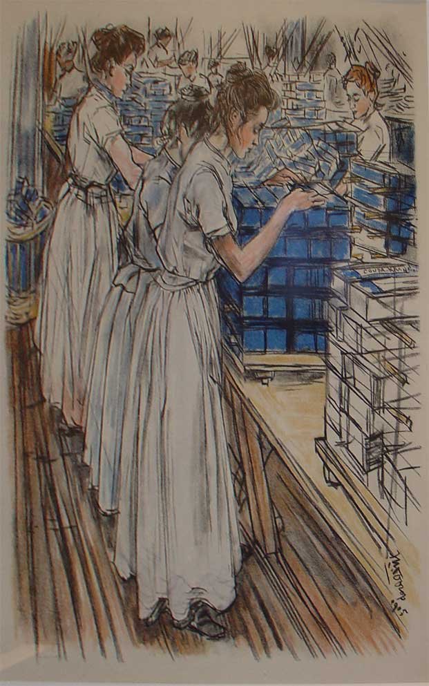 Verpackungsarbeiter in einer Kerzenfabrik von Jan Toorop