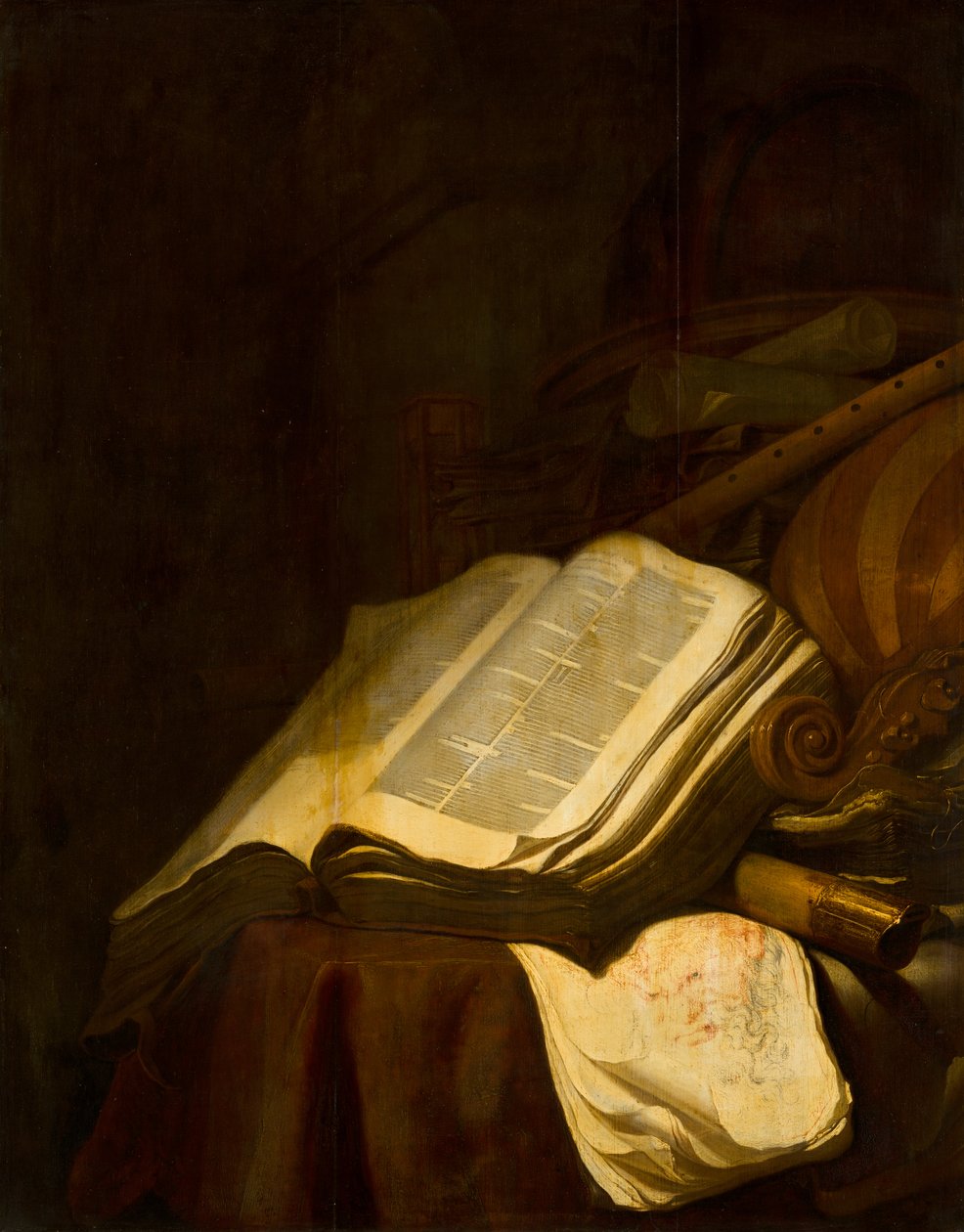 Stillleben mit Büchern und Musikinstrumenten von Jan Vermeulen