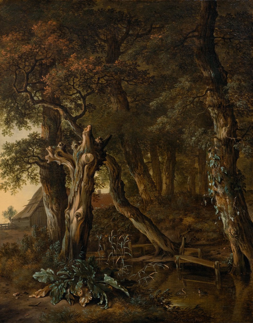 Waldlandschaft mit einer Brücke von Jan Wijnants