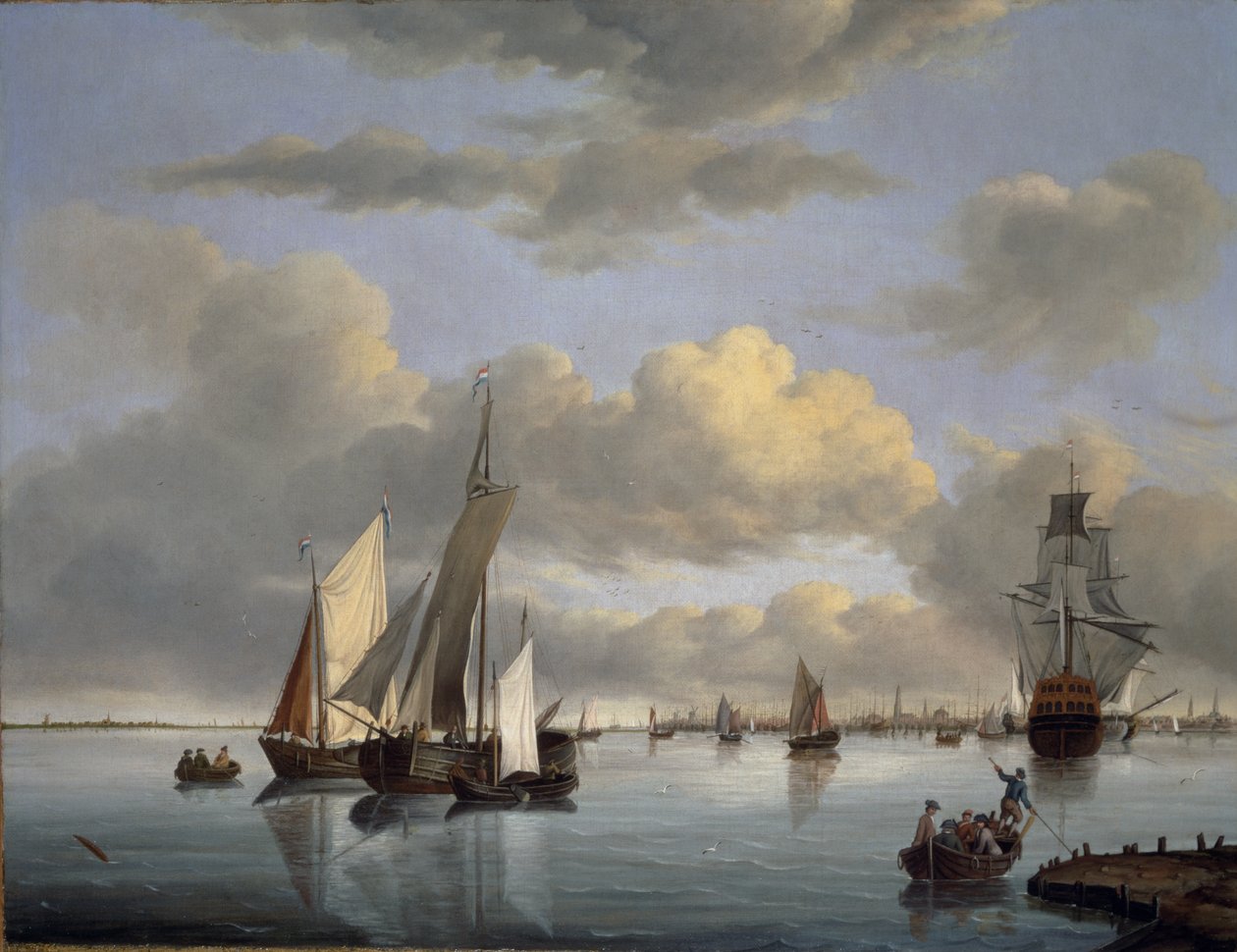 Schiffe auf dem IJsselmeer mit Amsterdam in der Ferne von Jan Wubbels