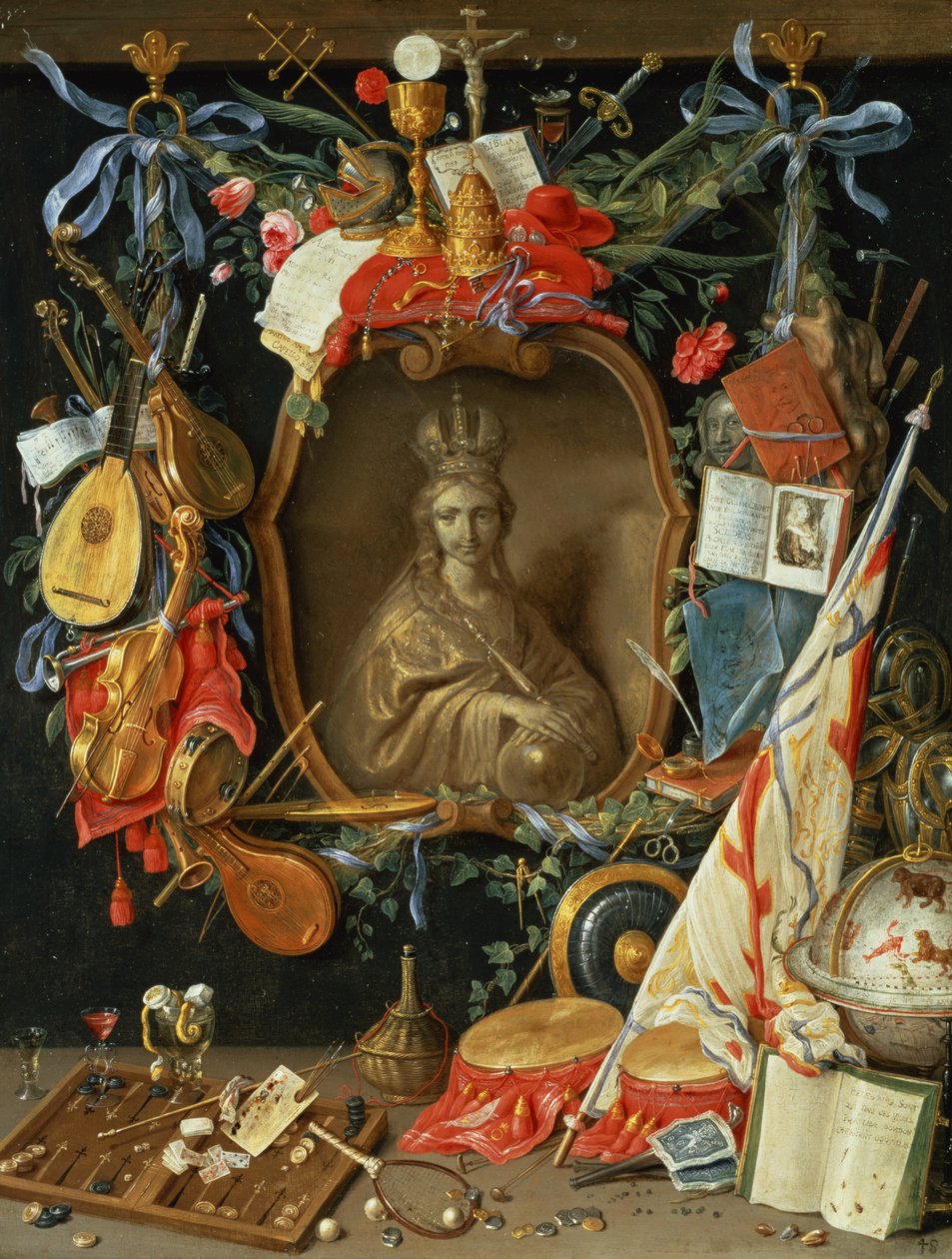 Ecclesia umgeben von Symbolen der Eitelkeit von Jan van Kessel the Elder