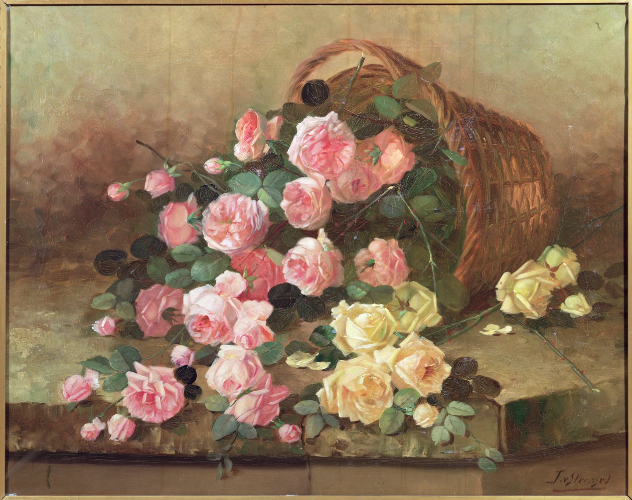 Rosen in einem Korb von Jan van Steensel