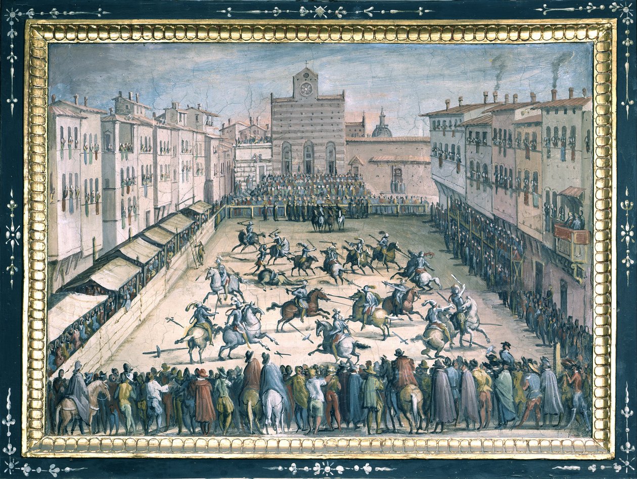 Pferderennen auf der Piazza Santa Croce von Jan van der Straet