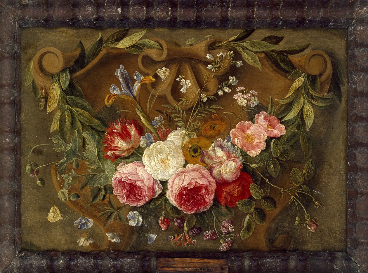 Dekorative Stilllebenkomposition mit einem Blumenkranz von Jan van Kessel the Elder