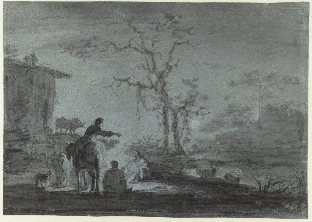 Hirten am Lagerfeuer im Mondlicht von Jan Asselijn (possibly)