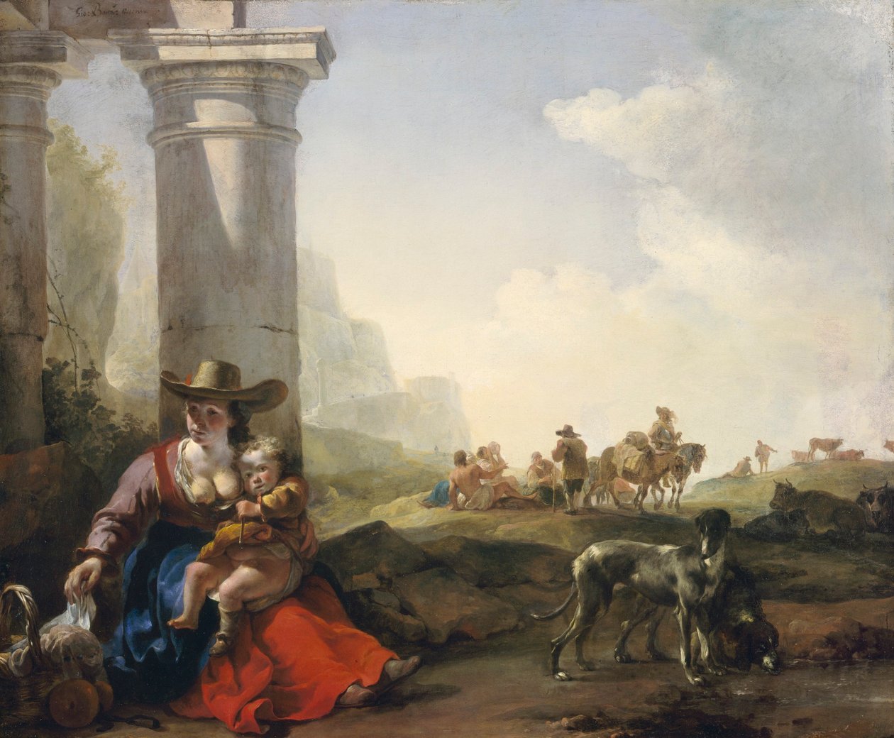 Italienische Bauern unter Ruinen von Jan Baptist Weenix