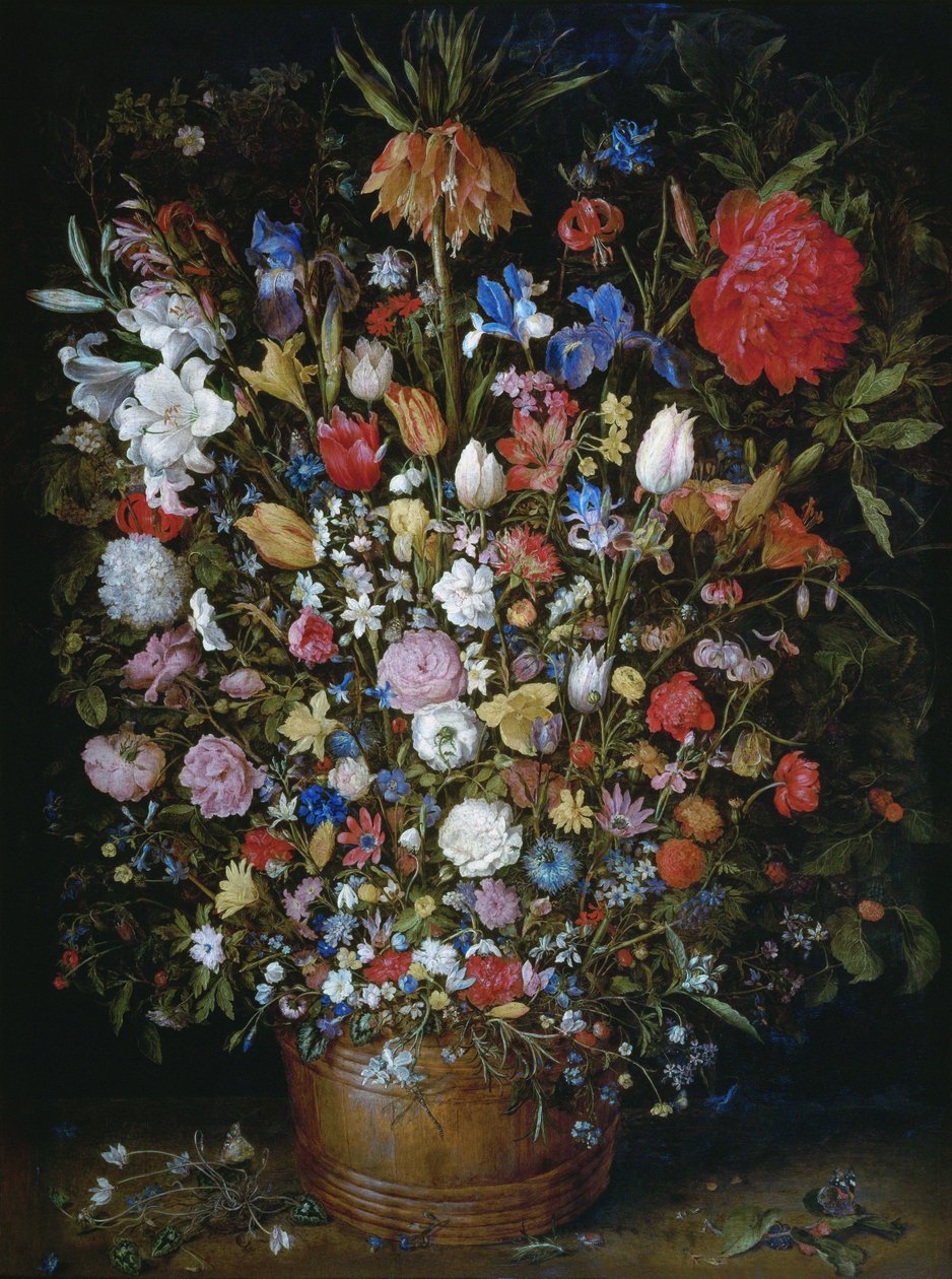 Blumen in einem Holzgefäß von Jan Brueghel the Elder